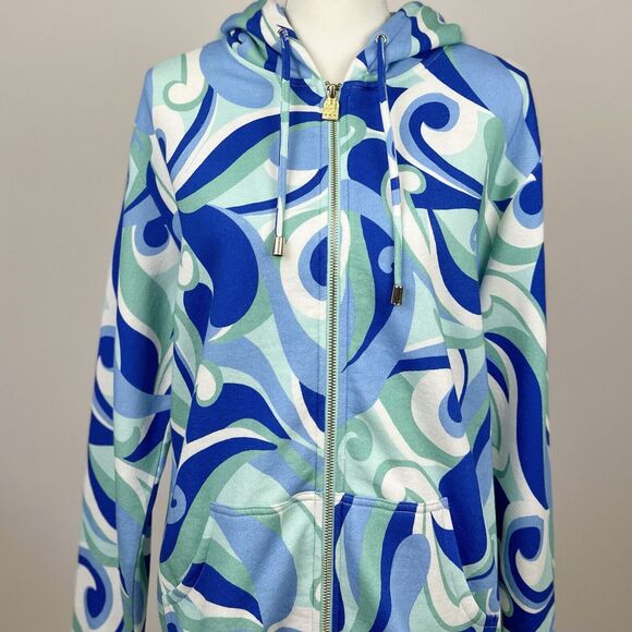 Hill House Allie Zip Up Sweatshirt Hoodie Kaleidoscopic Beach Blue Fleece S NWT - Picture 6 of 15